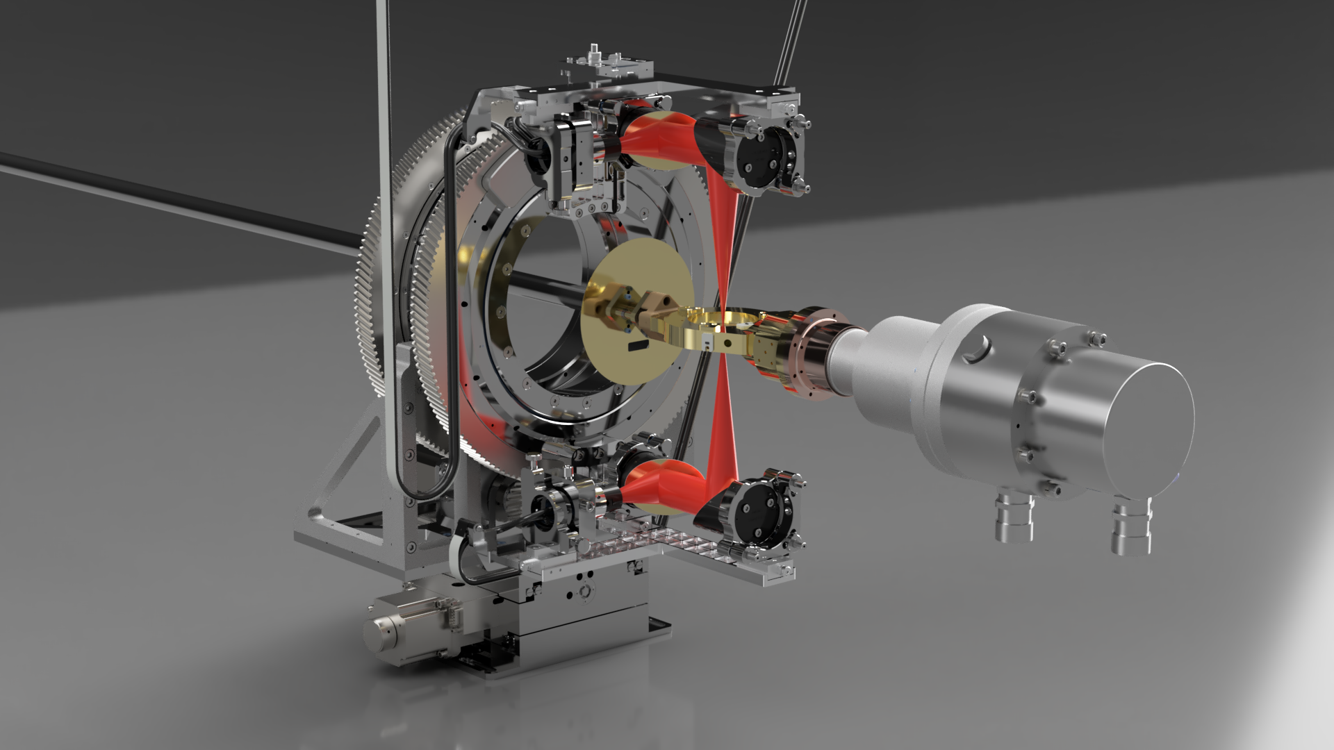 A CAD render showing the optics of the COCoNuT setup.